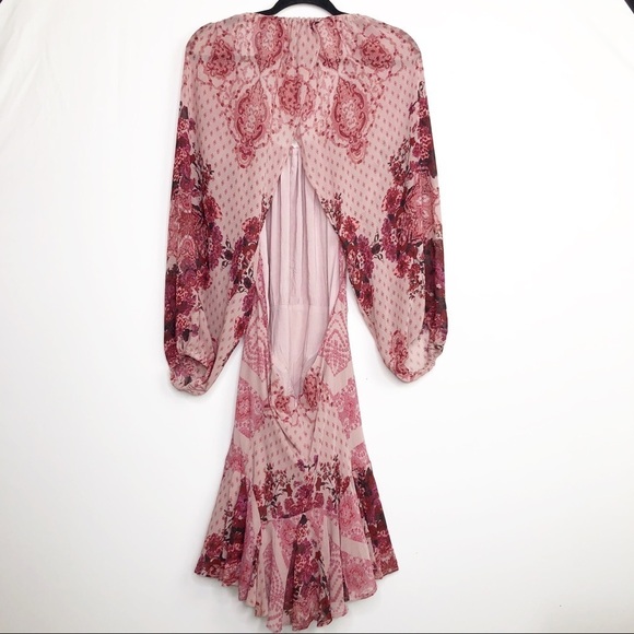 Free people seven wonders pink floral balloon sleeve ruffle hem mini dress - Picture 9 of 15